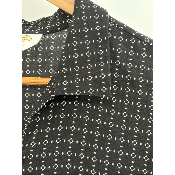 Talbots Silk Top Blouse Women Size 12 Large Black Sheer Geometric Ruffle Collar - Picture 4 of 12